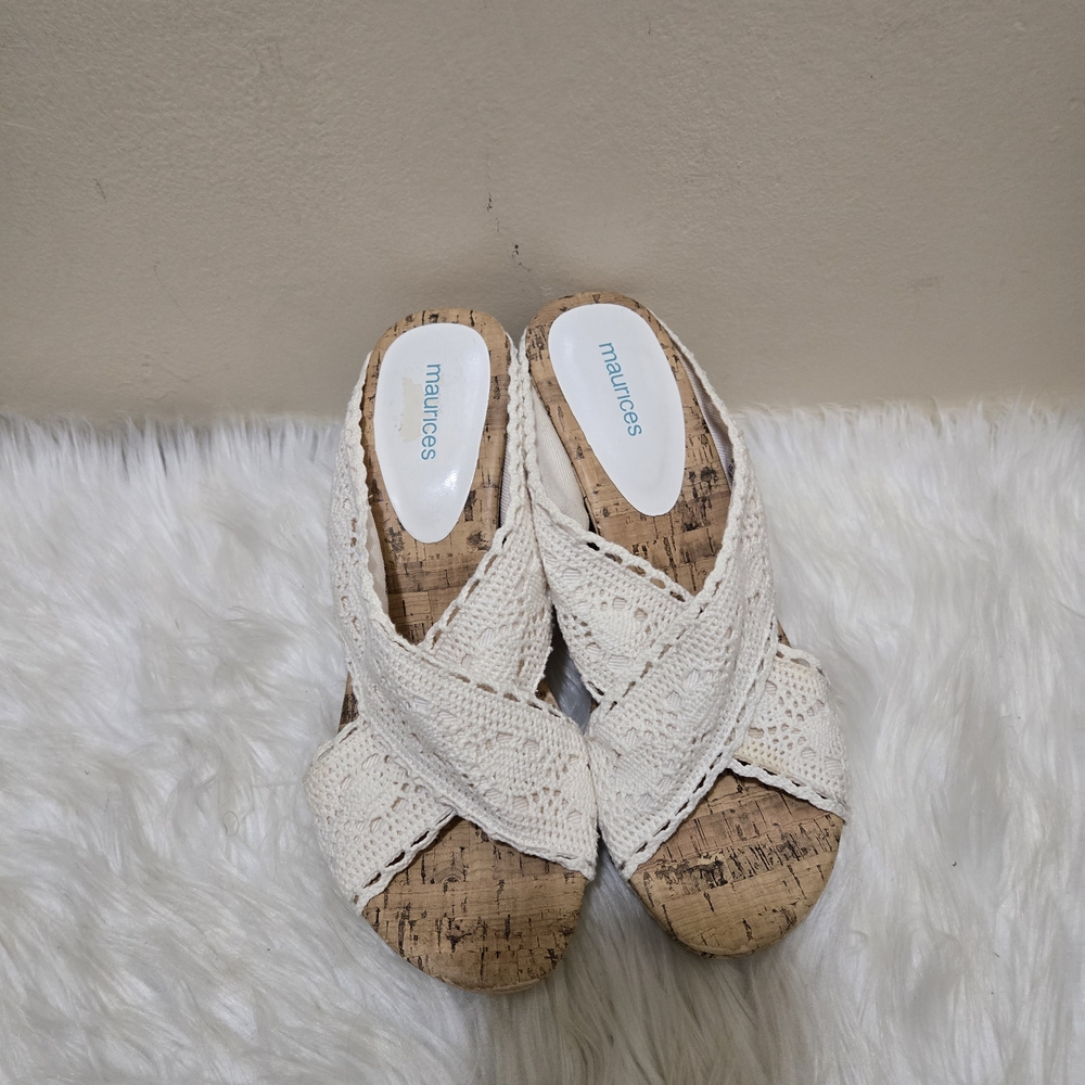 Maurices Women's White Crochet Wedge Sandals Size 9